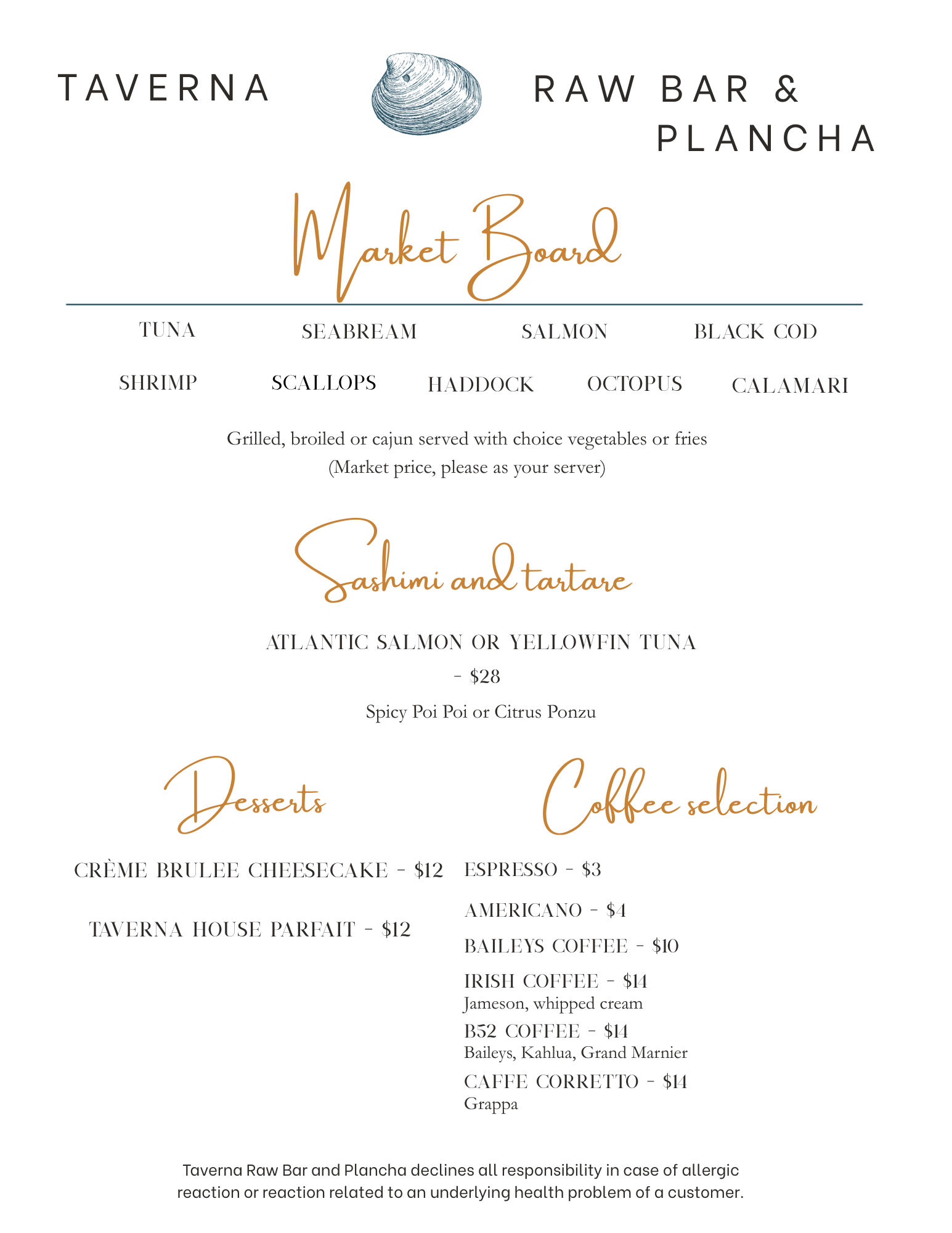 Taverna Raw Bar & Plancha Menu