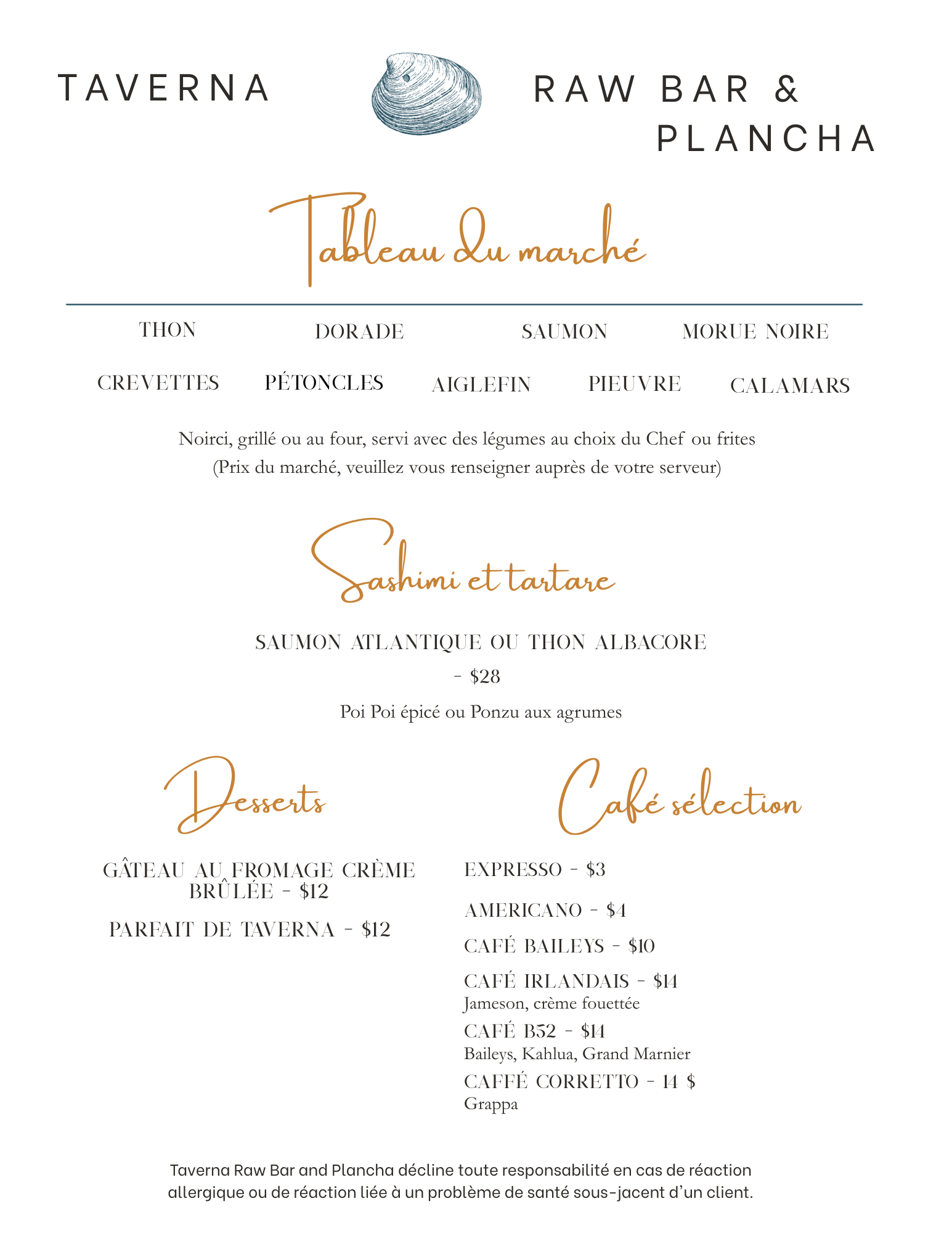 Taverna Raw Bar & Plancha Menu
