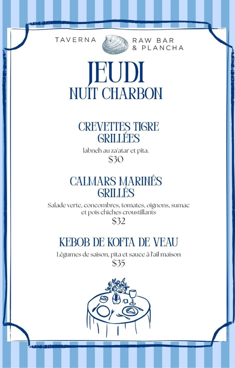 Taverna Raw Bar Cocktail Menu