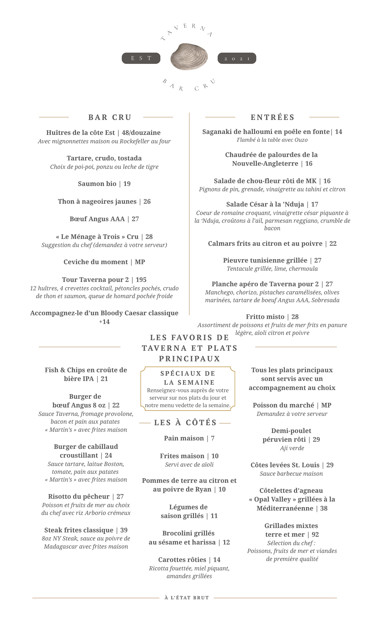 Taverna Raw Bar et Plancha Menu Fr